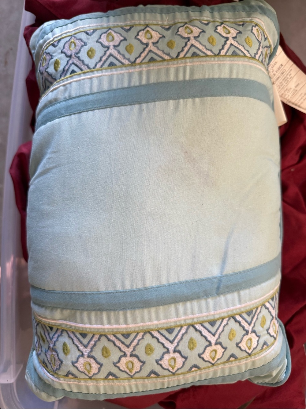 Light Blue Decorative Throw Pillow with Embroidered Pattern